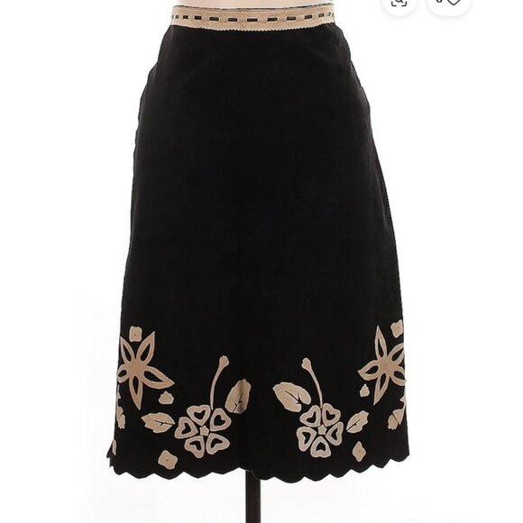 🌼 Vintage Leather Appliqué Tie-Waist Suede Skirt Size L Bohemian - Picture 4 of 14